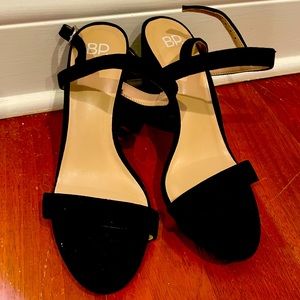 Black strappy heeled sandal